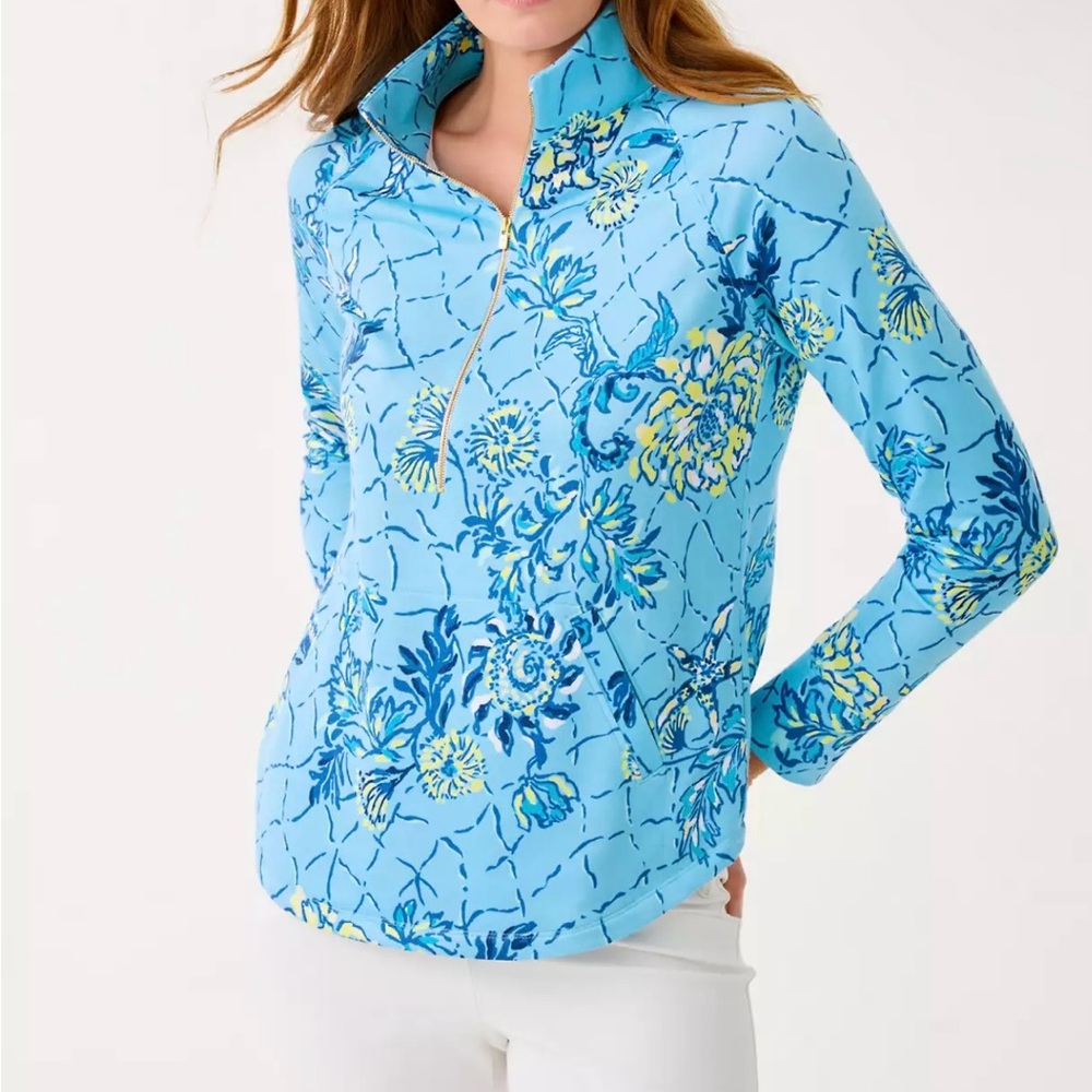 Brand New Lilly Pulitzer UPF 50+ Skipper Popover in Bellevue Blue Breakers Beach